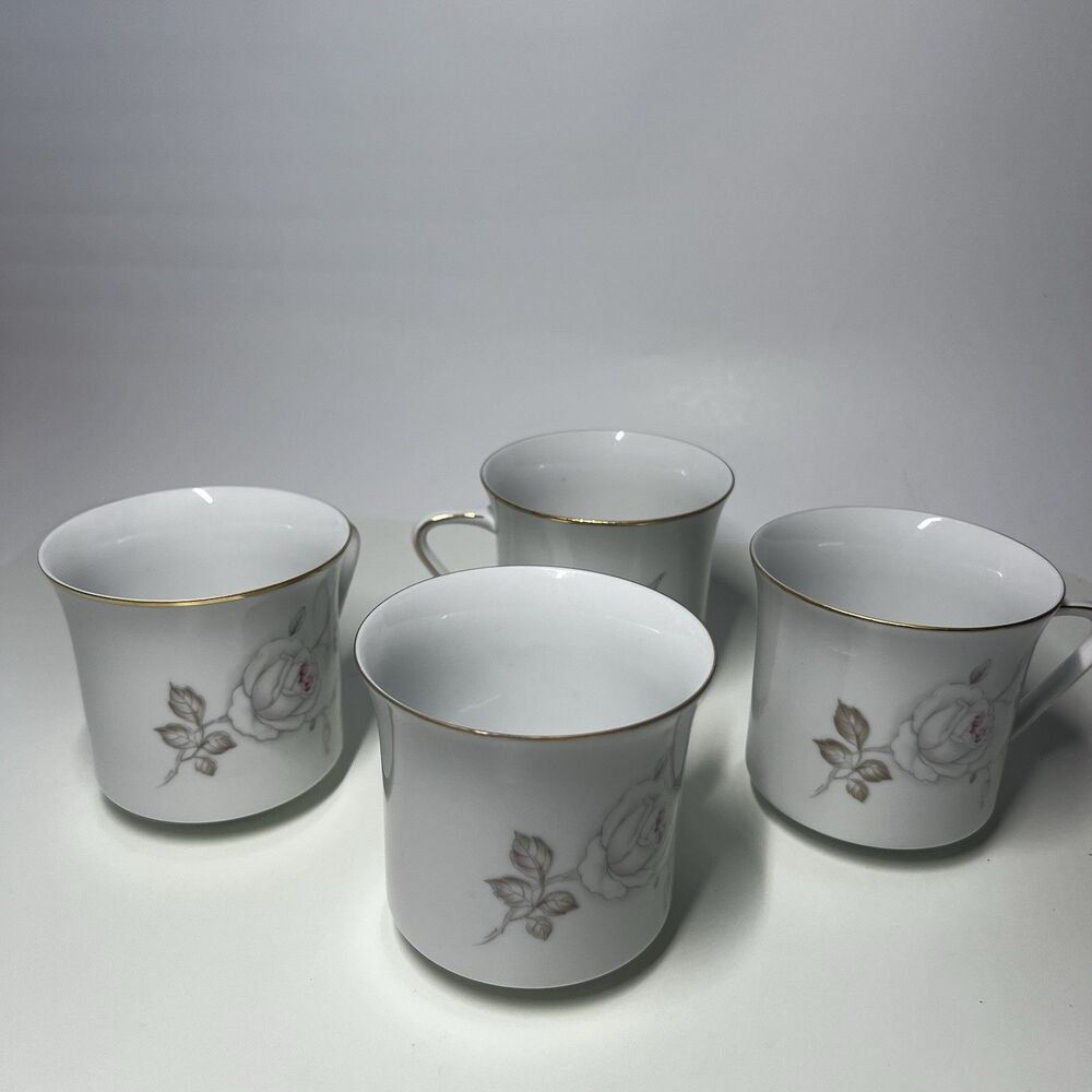 Set of 4 Johann Haviland Sweetheart Rose Flat Coffee Tea Cups Bavaria Germany